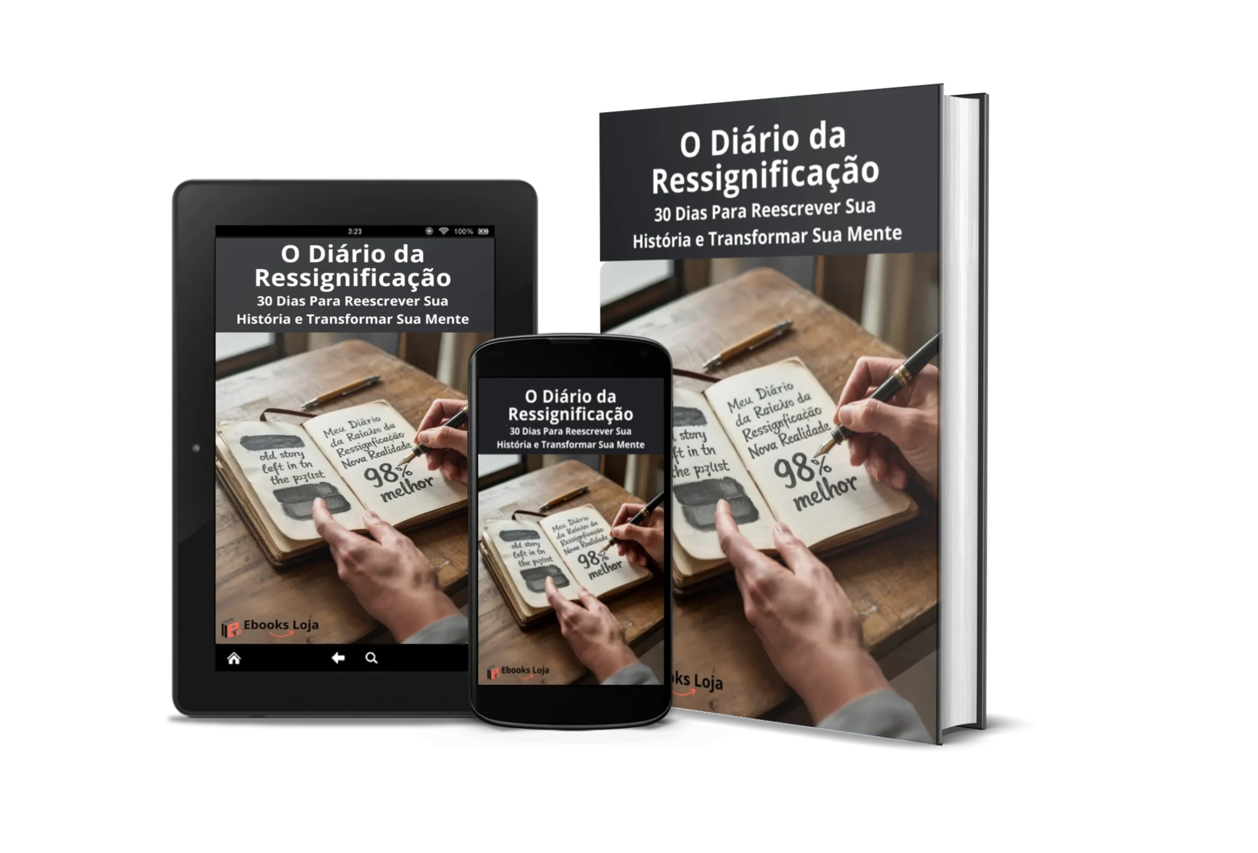 Capa do ebook O Diário da Ressignificação, mostrando uma pessoa escrevendo em um diário.